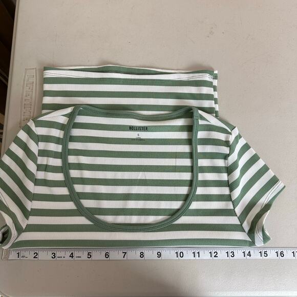 Hollister Ribbed Striped Scoop Neck Crop Top Womens S Retro Gilmore Y2K Preppy - Picture 5 of 7